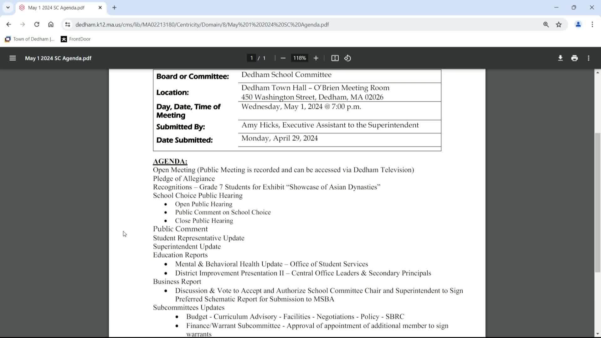 Thumbnail image for LIVE! SCHOOL COMMITTEE- May 1, 2024