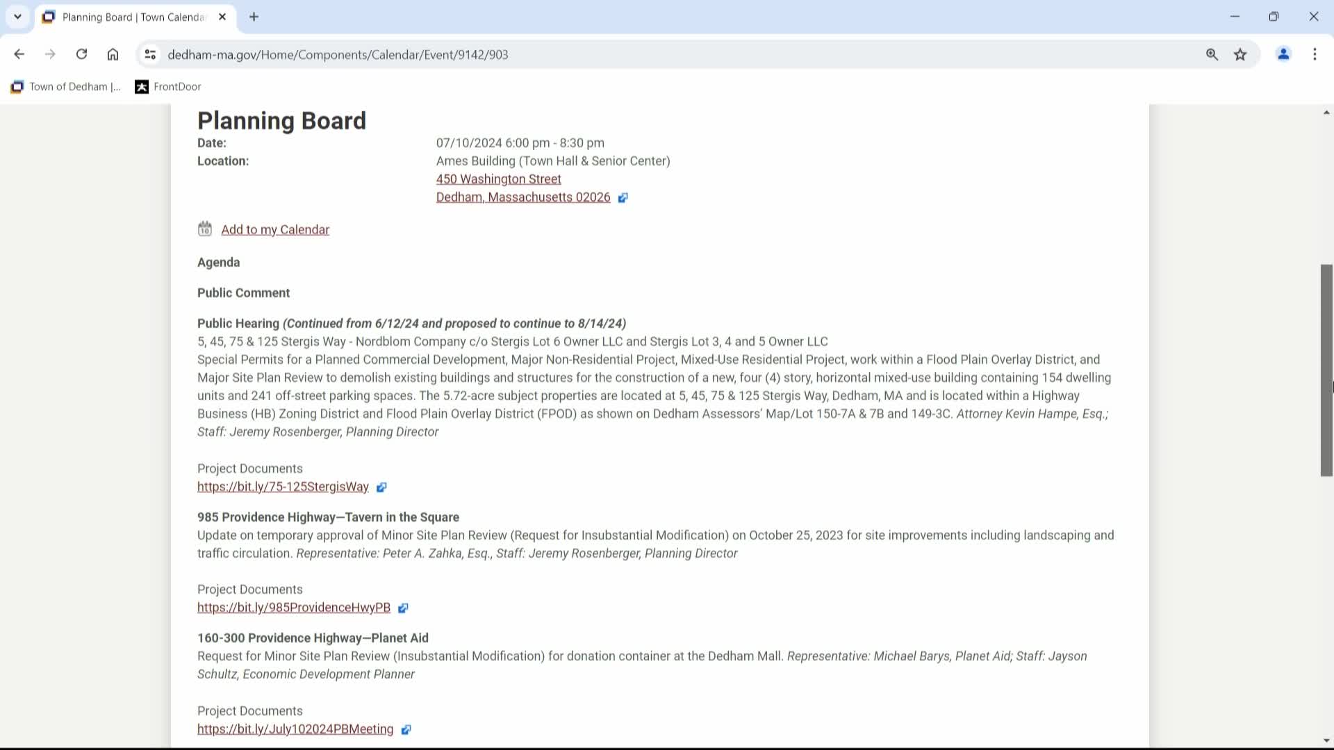 Thumbnail image for LIVE! PLANNING BOARD - July 10, 2024