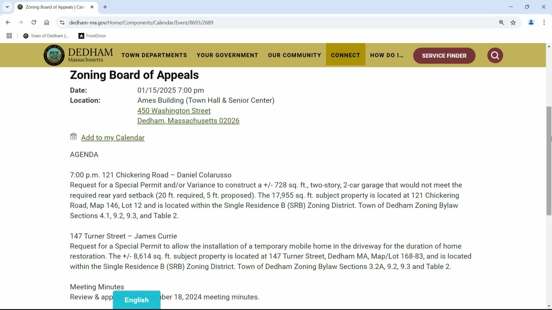 Thumbnail image for LIVE! Zoning Board of Appeals - January 15, 2025