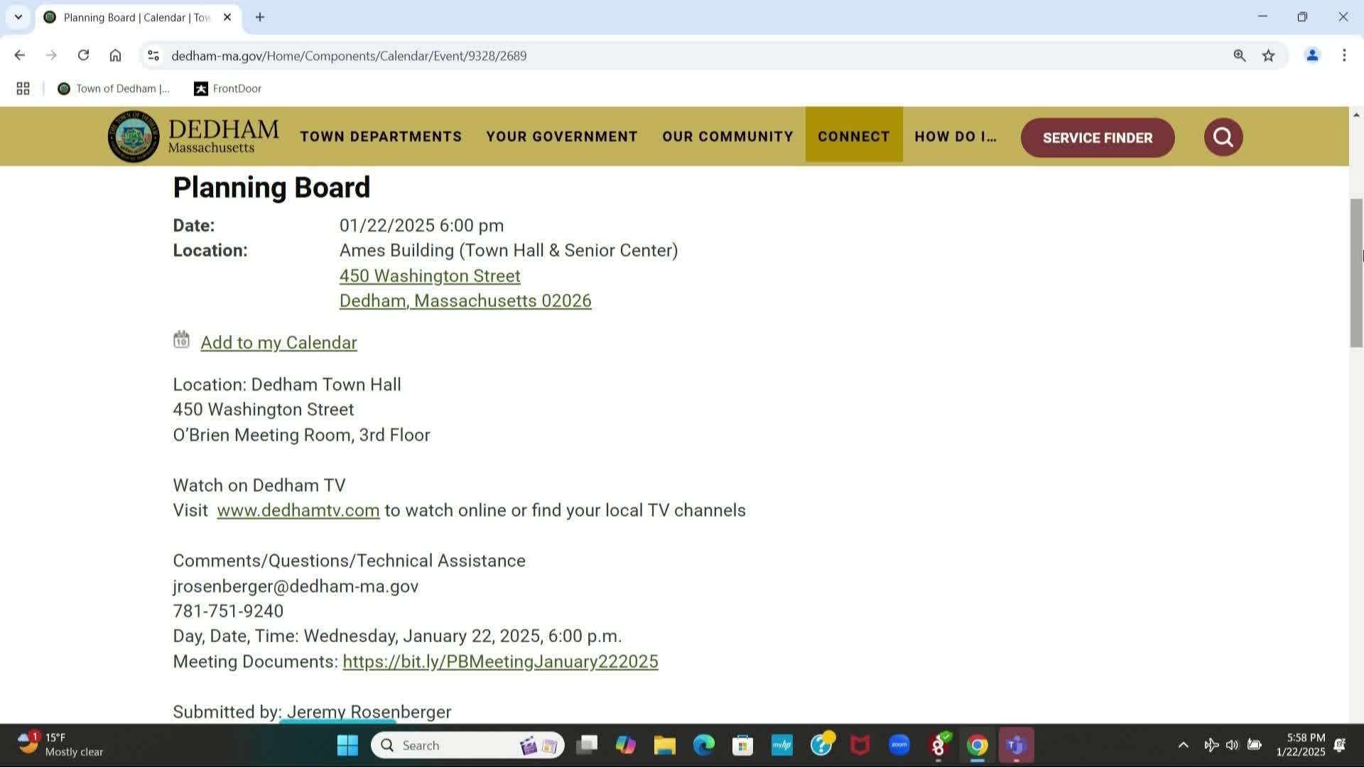 Thumbnail image for LIVE! PLANNING BOARD- JANUARY 22, 2025