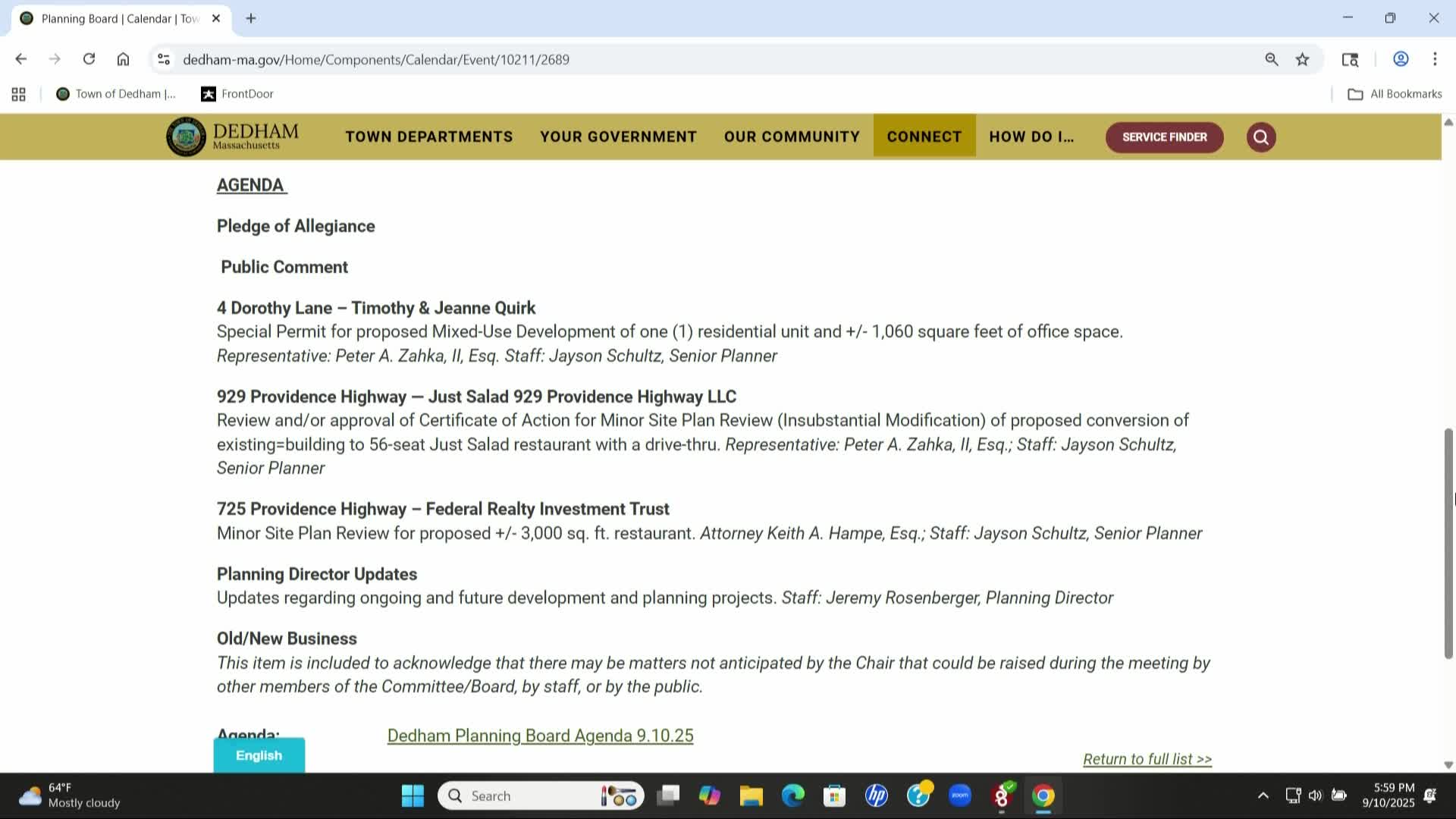 LIVE! PLANNING BOARD - September 10, 2025