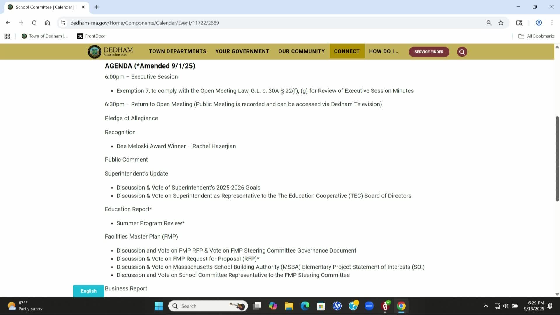 LIVE! SCHOOL COMMITTEE - September 19, 2025