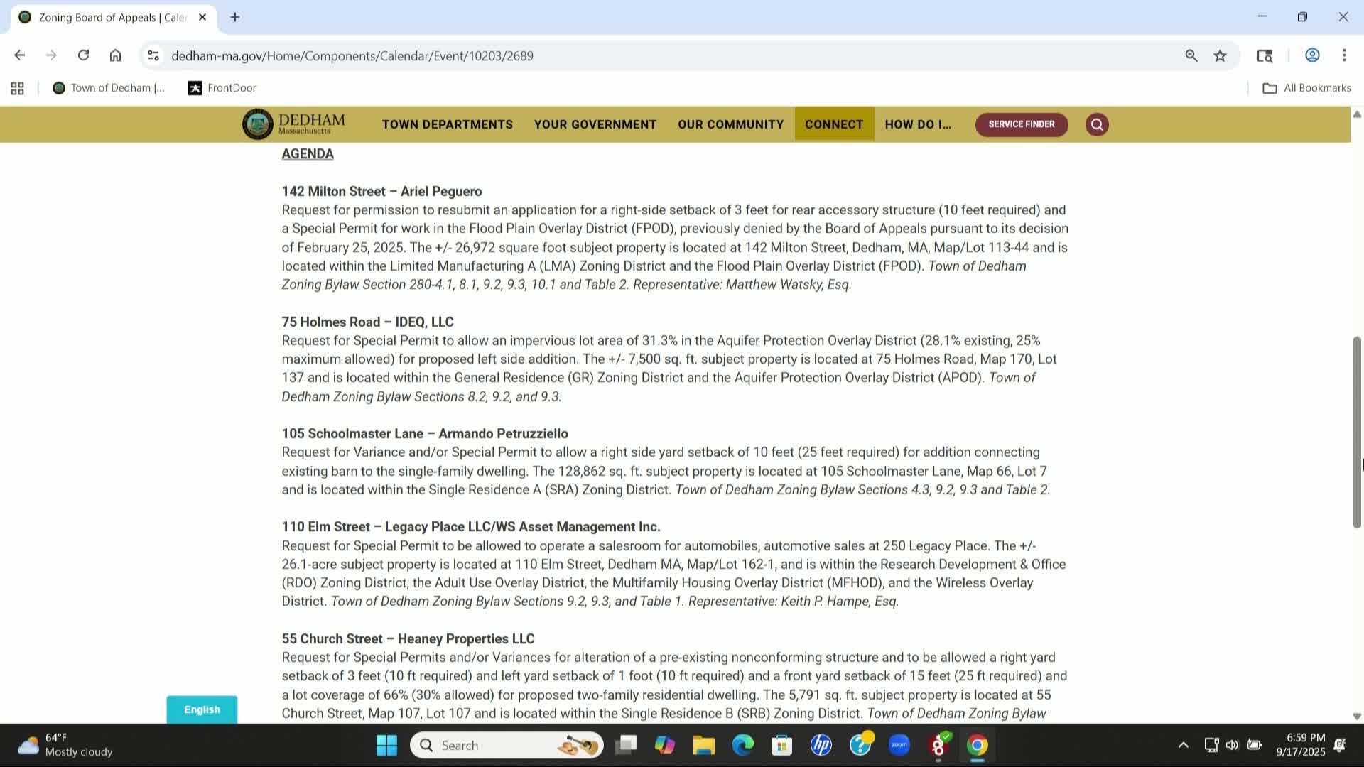 LIVE! Zoning Board of Appeals - September 17, 2025