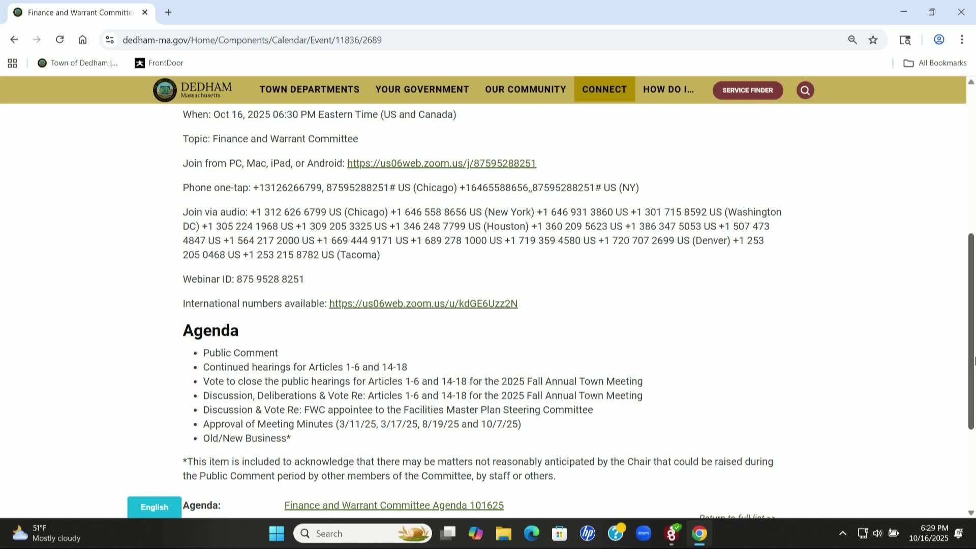 LIVE! FINANCE AND WARRANT - October 16, 2025