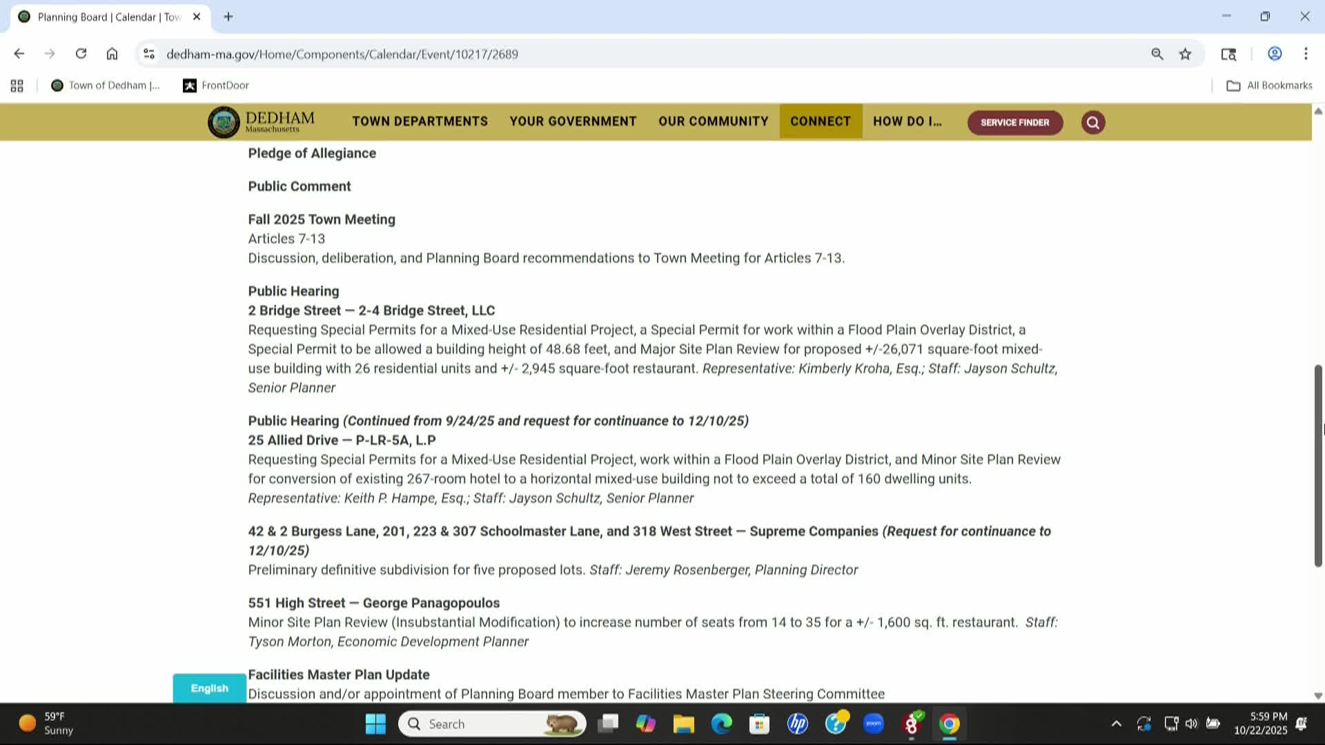 LIVE! PLANNING BOARD - October 22, 2025