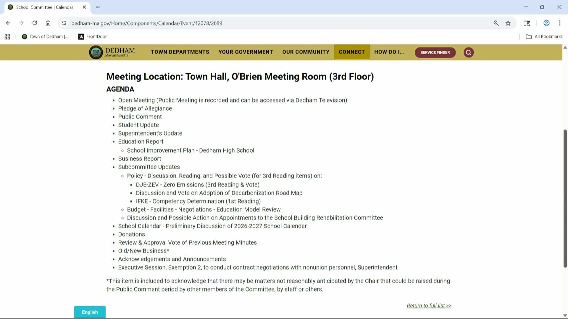 LIVE! SCHOOL COMMITTEE- November 18, 2025