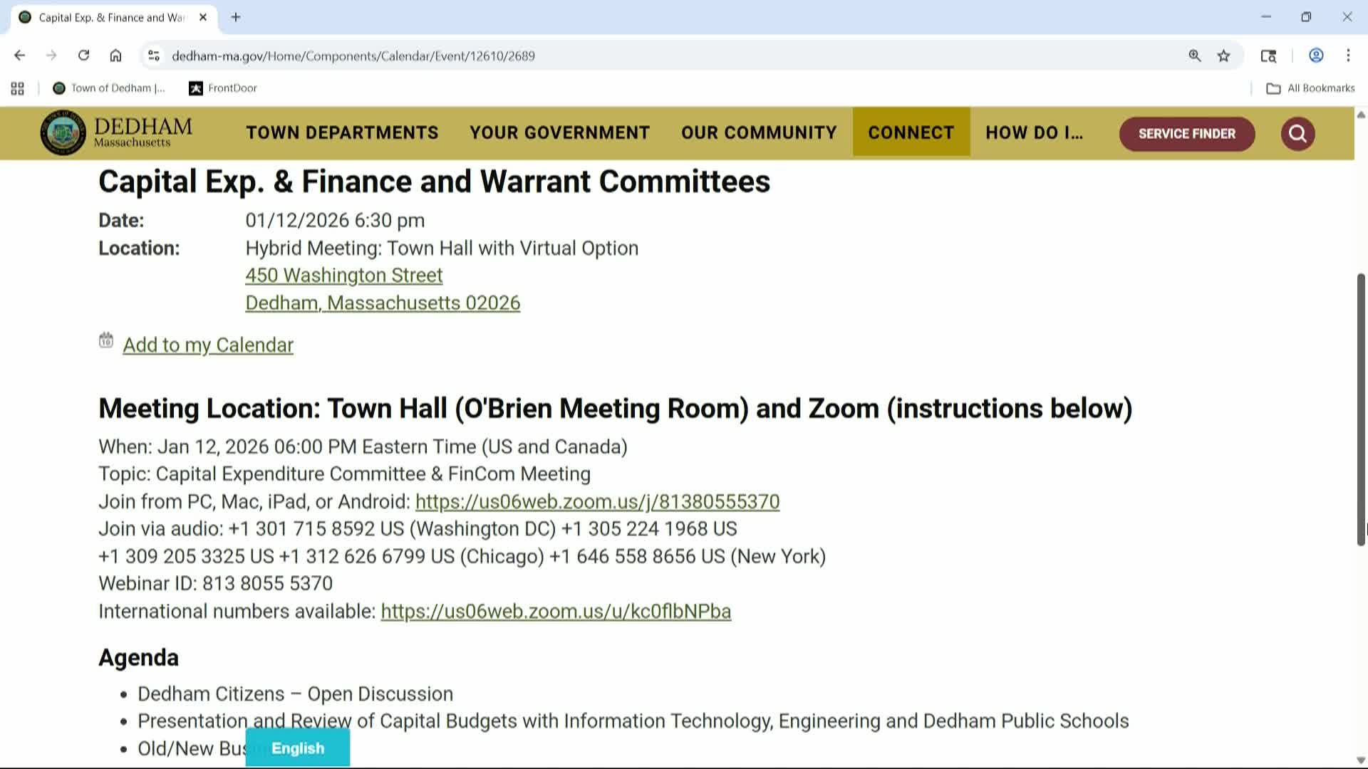 LIVE! FinCom and Capital Expenditures-January 12, 2026